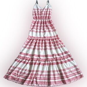 Women’s White and Res Patterned Maxi Dress